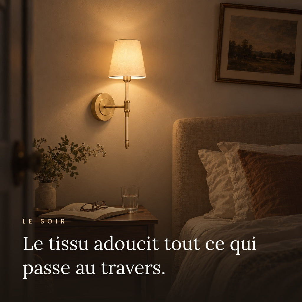 Gold Wall Light with Fabric Shade, Country Style – view 9 | BROKLEN