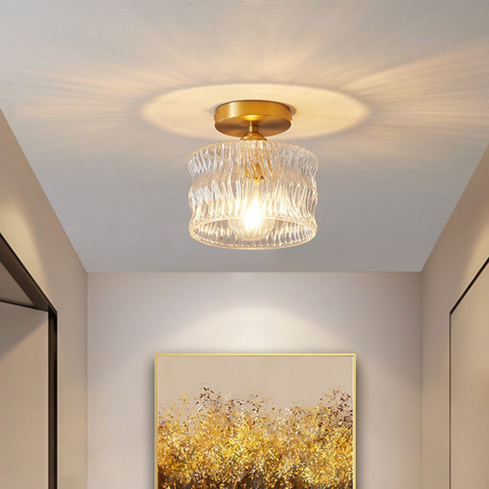 Vintage Glass Ceiling Light with Brass Detail