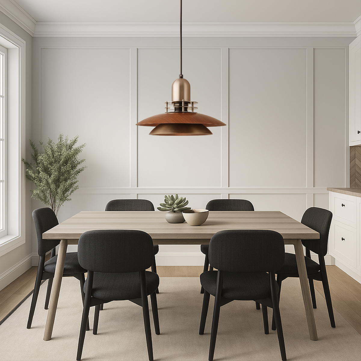 Walnut Wood Layered Pendant Light