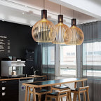 Wooden Pendant Light with Cage Shade
