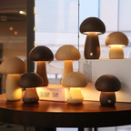 Wooden Mushroom Bedside Lamp with Push Button