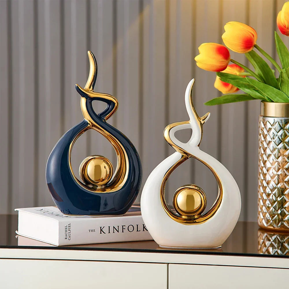 Abstract Ceramic Spiral Sculpture with Gold Detail – view 4 | BROKLEN